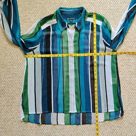 INC sheer striped button up blouse sz M - Picture 4 of 9